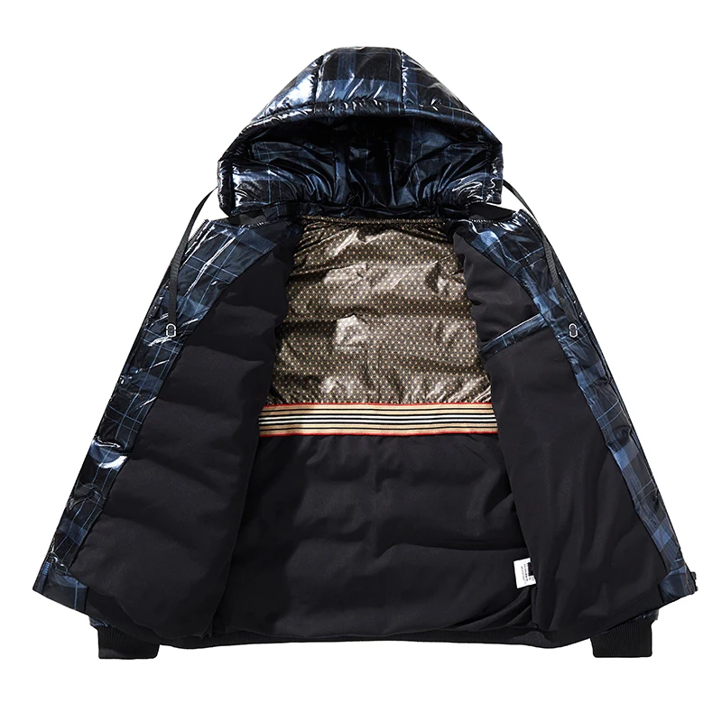 Winter Men's Puffer Jacket Casual Warm Thick Coat Fashionable Hooded Parkas Men's Clothing Windproof Black Shiny Jacket view 3