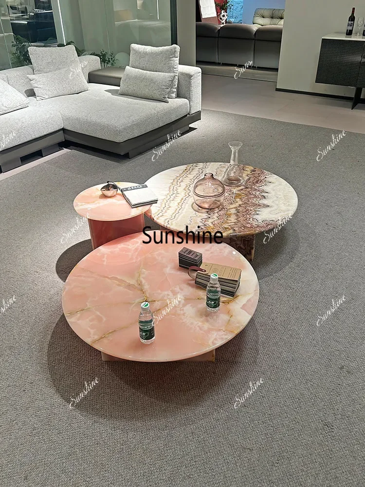 

Italian style, coffee table, living room round light luxury Italian minimalist design, fish belly gold luxury stoneP