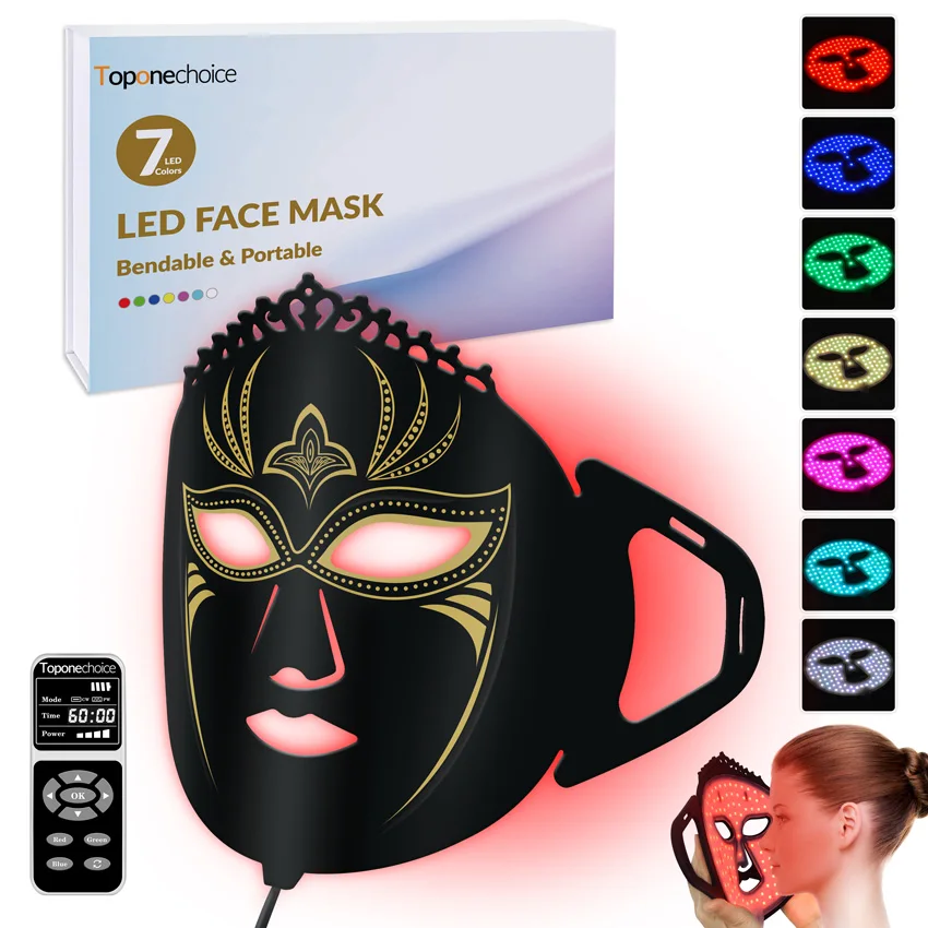 Mascarilla Facial LED con cuentas de lámpara, 7 colores, 360, antiarrugas, reafirmante, de silicona, fototerapia para el cuidado de la piel, brillo