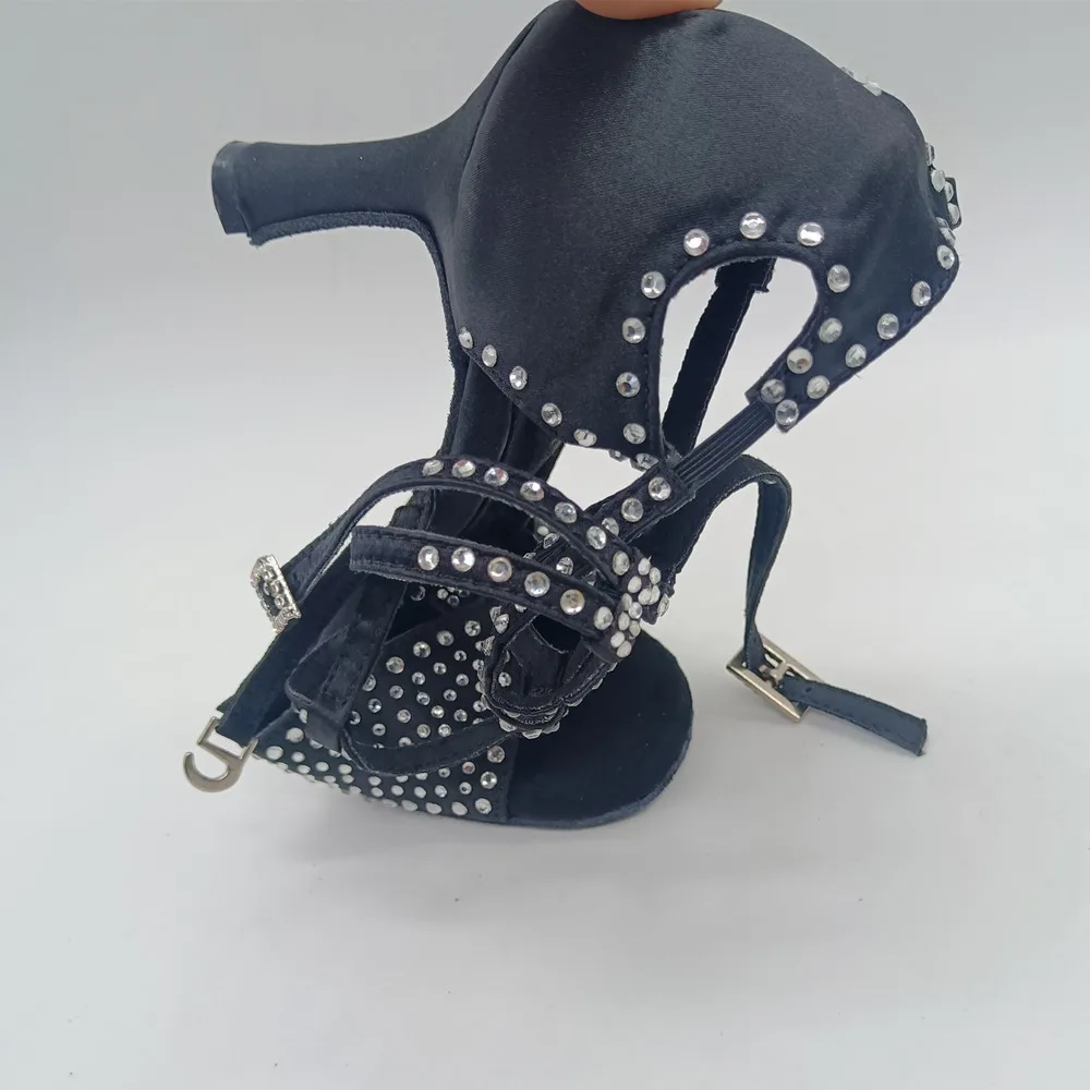 Evkoodance Latin dance shoes 8.3cm high heel brown black color diamond dance shoes woman latin Evkoo-024 DIY Latin Party Shoes