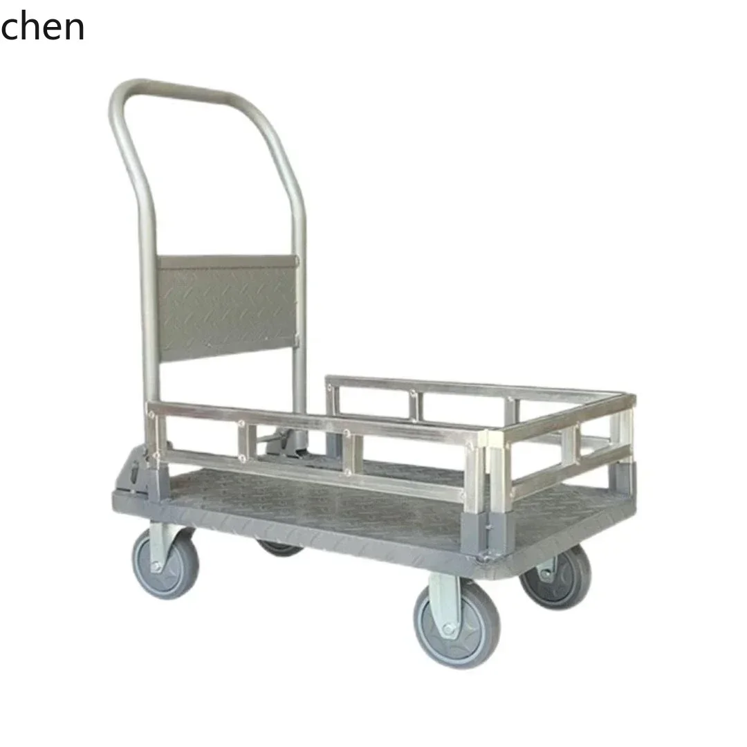 A1 steel plate pulling trolley folding flat four-wheel trailer pushing goods silent trolley handling thickened