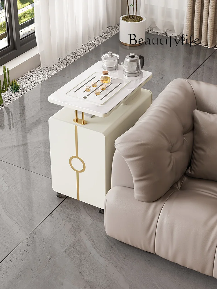 Balcony Stone Plate Movable Tea Table Modern Cream Style Coffee Table Simple Tea Table Chair Combination