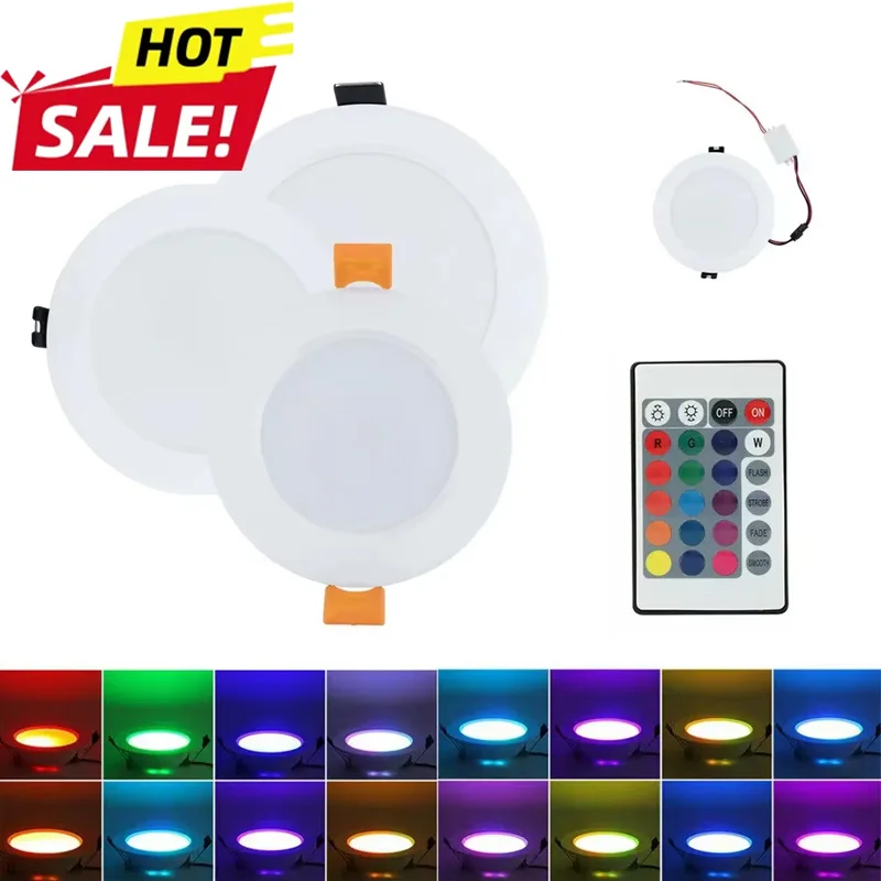 

3W 5W 7W Downlight Round RGB LED Panel Light Concealed Recessed Ceiling Lamp With Remote Control AC 85-265V 220V 110V