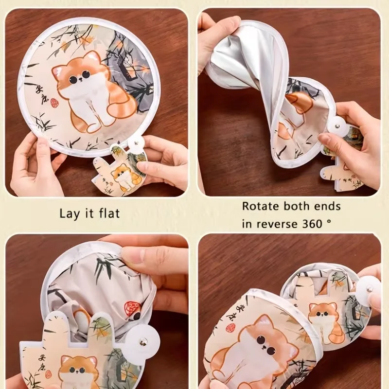 1pc or 4pcs of Cute Cat Folding Fan. Dual Functions of Cooling and Sun Protection. Portable and Handheld with a Storage