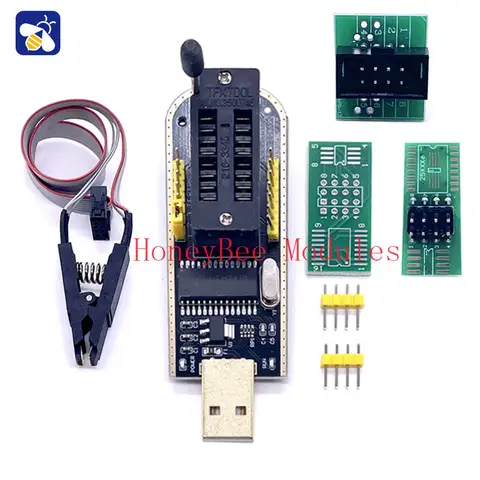 CH341B Programmer adapter+SOIC8 adapter+ SOP8 clip with cable+1.8V adapter EEPROM Flash BIOS USB  electronics