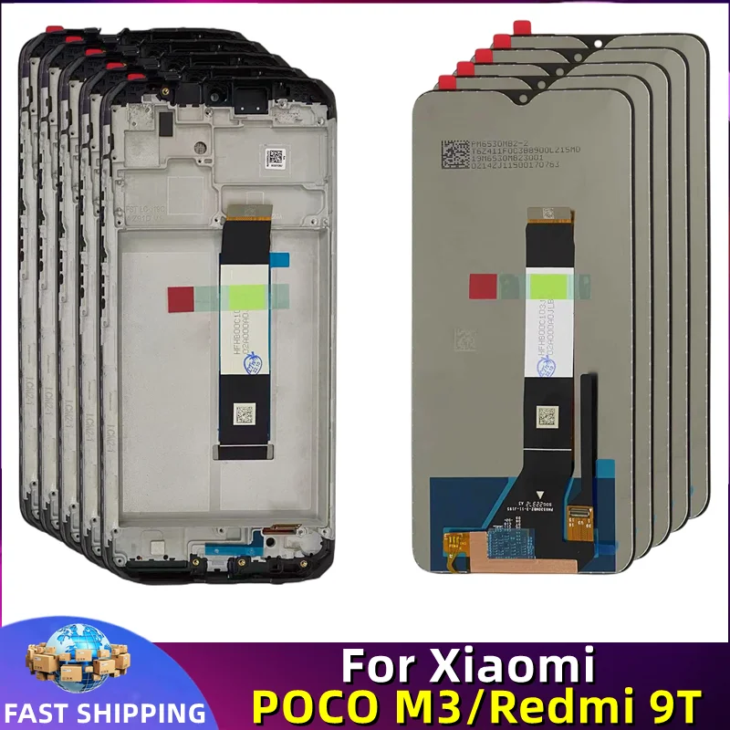 LCD with Frame for Mobile Phone Display, Touch Screen, Digitizer Assembly Replacement, Xiaomi POCO M3, Redmi 9T, Original