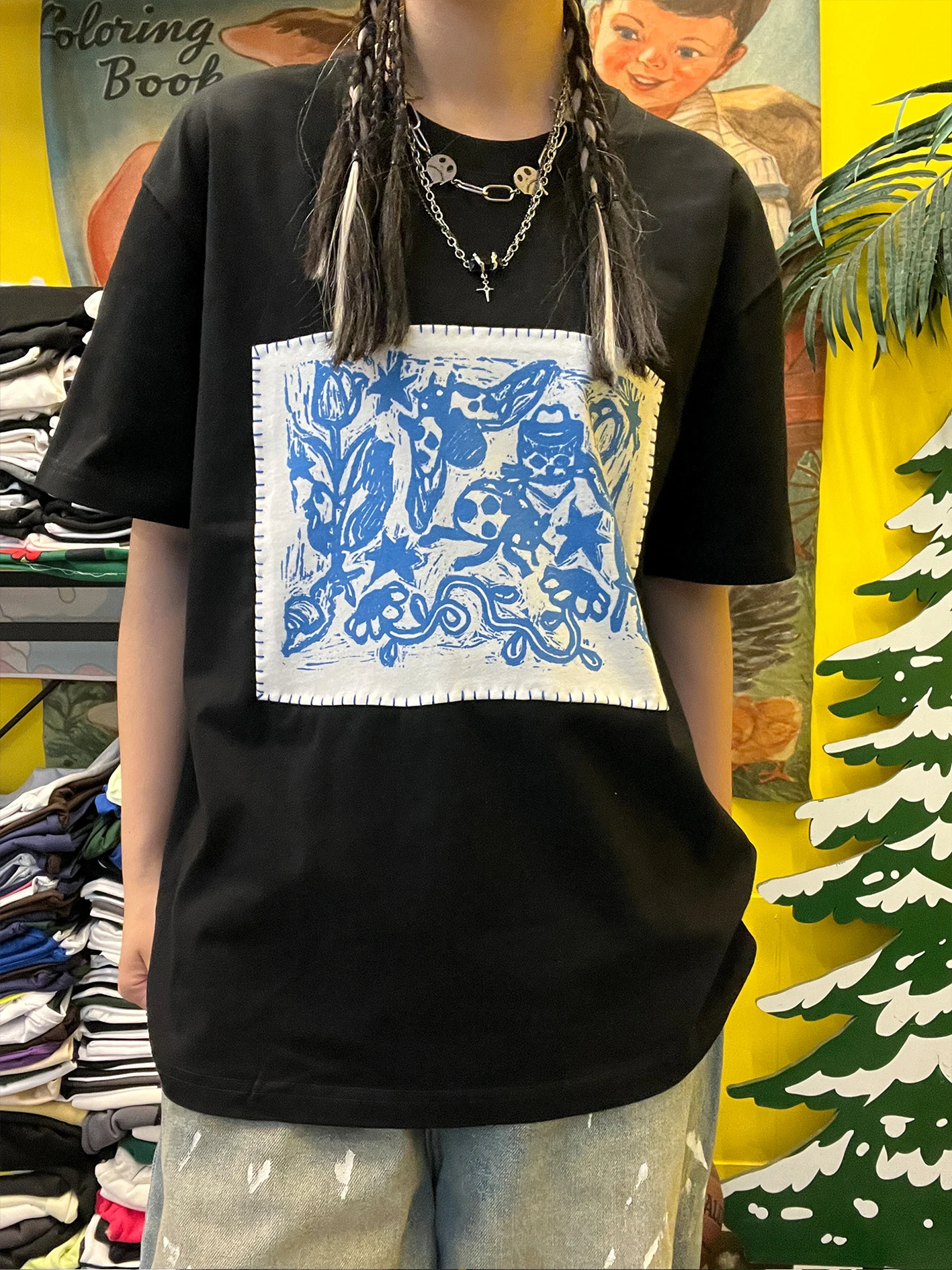 camiseta-de-manga-corta-de-algodon-puro-hecha-a-mano-260g-unisex-diseno-de-calavera-con-parches-estilo-casual-moderna-p