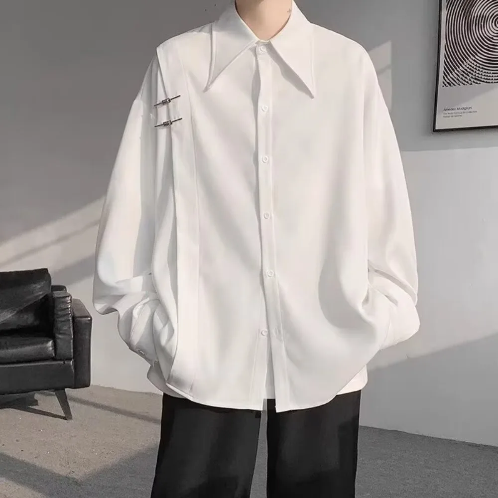 

Korean Style Simple Solid Long Sleeved Shirts for Men Spring Autumn Men's Streetwear Harajuku Loose Casual Shirt Men Clothing