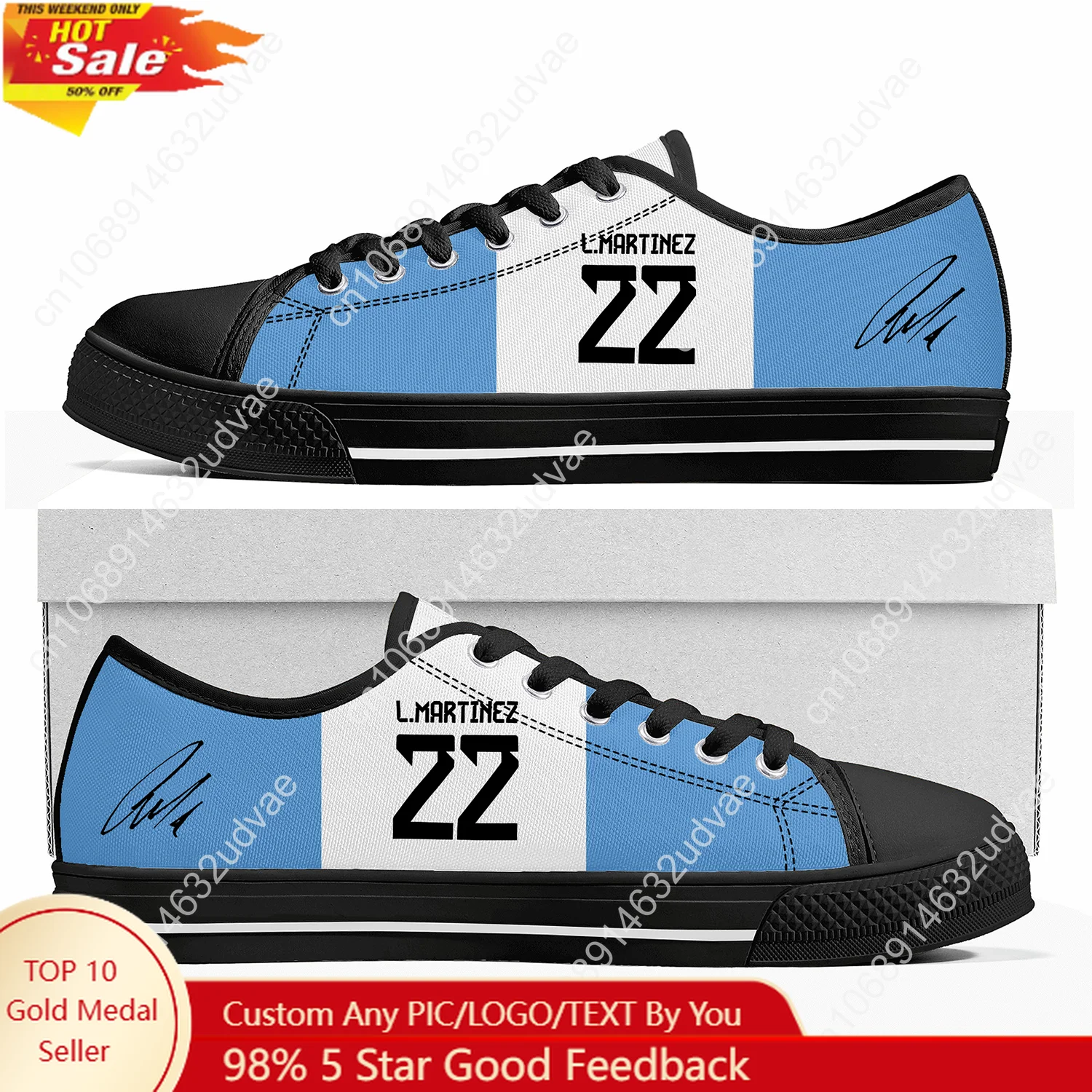 

Lautaro NO.10 Low Top Shoes Man Woman Teenager Canvas Argentina Soccer Star Casual Sneakers Couple Footwear Custom Unisex Black