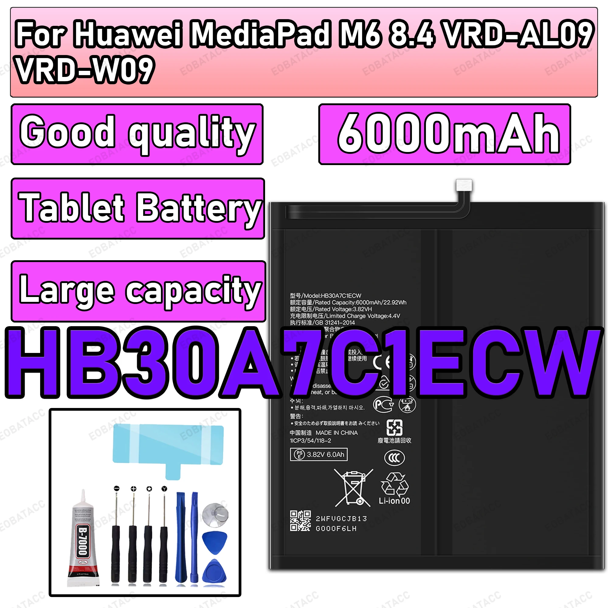 

100% New Zero Cycle HB30A7C1ECW Battery For HUAWEI MediaPad M6 8.4/VRD-AL09/VRD-W09 Replacement Bateria +Free Tools