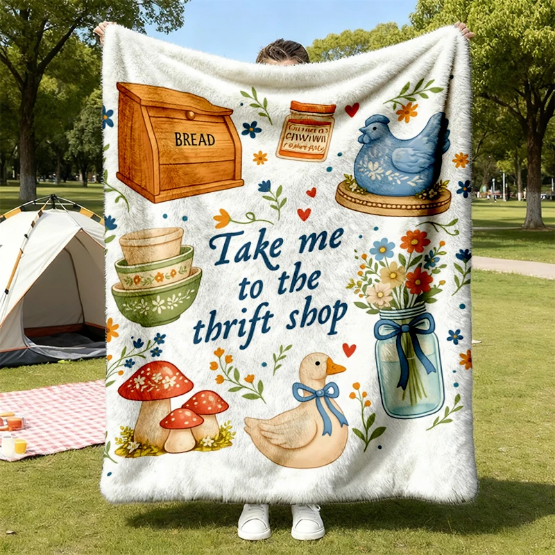 Take Me To The Thrift Shop Flannel Blanket, Grandma Core Flannel Throw, Vintage Aesthetic Duck Graphic