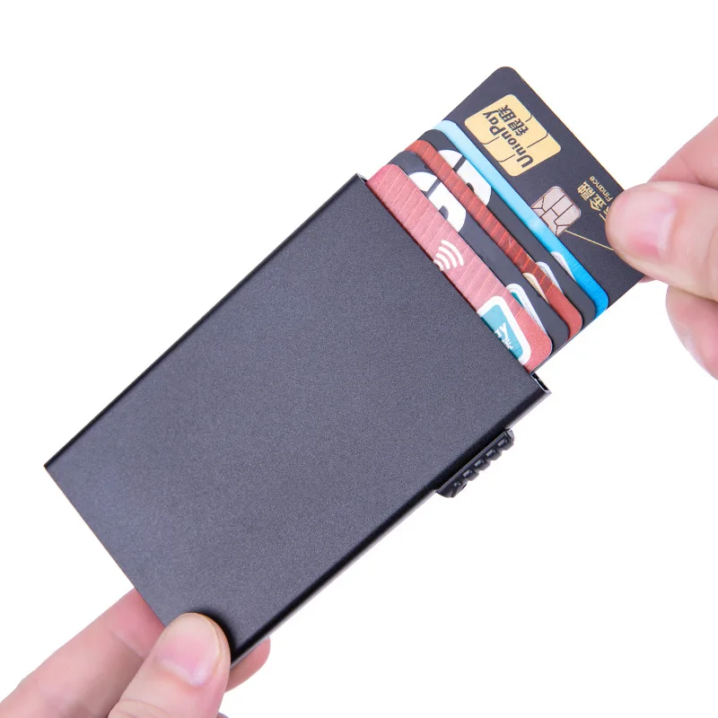 Magischer Ausweis- und Kreditkartenhalter, Smart Wallet für Damen und Herren, ID-Kartenetui, Metall, dünn, schlank, Pop-Up, Aluminium, minimalistische Geldbörse – Detail 17