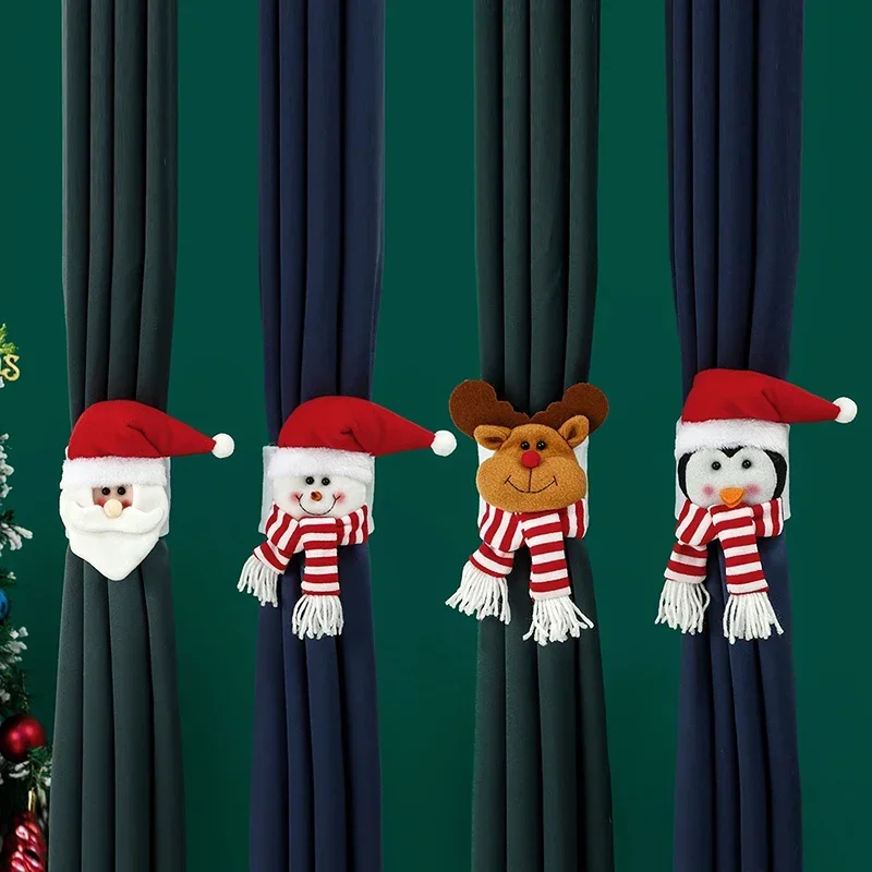 4 PCS Christmas Toy Curtains Tieback Buckle Cartoon Elk Holder Nursery Bedroom Decor for Home Creative Santa Claus Snowman Moose