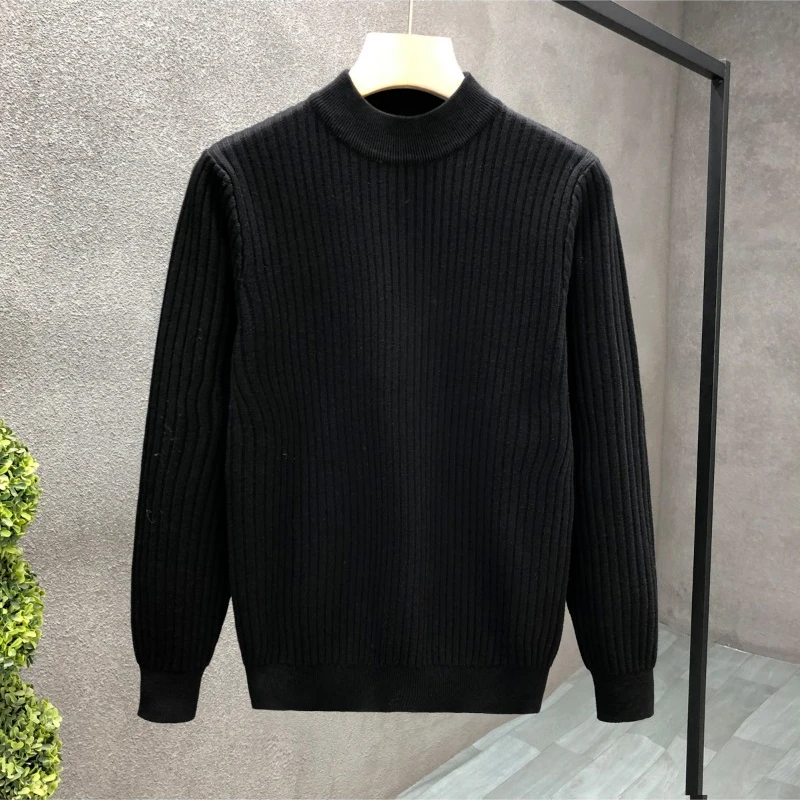 Autumn Winter Men\'s Clothing Solid Color Pullover Lantern Long Sleeve Half High Collar Casual Fashion Sweater Knitted Tops