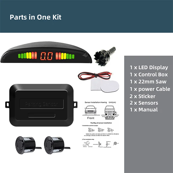 Kit de sensores de aparcamiento para coche, 2 sensores/4 sensores, pantalla LED de 22mm, sistema de indicador de alerta 