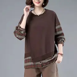 Fashion Spliced Fake Two Piece Plaid Shirt Women's Clothing Autumn New Oversized Casual Pullovers All-match Korean Blouse