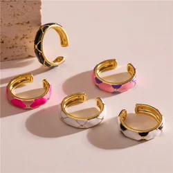 18K Gold Plated Brass Rings For Women Charming Colors Enamel Dripping Oil Rings Ins Valentine's Day Jewelry