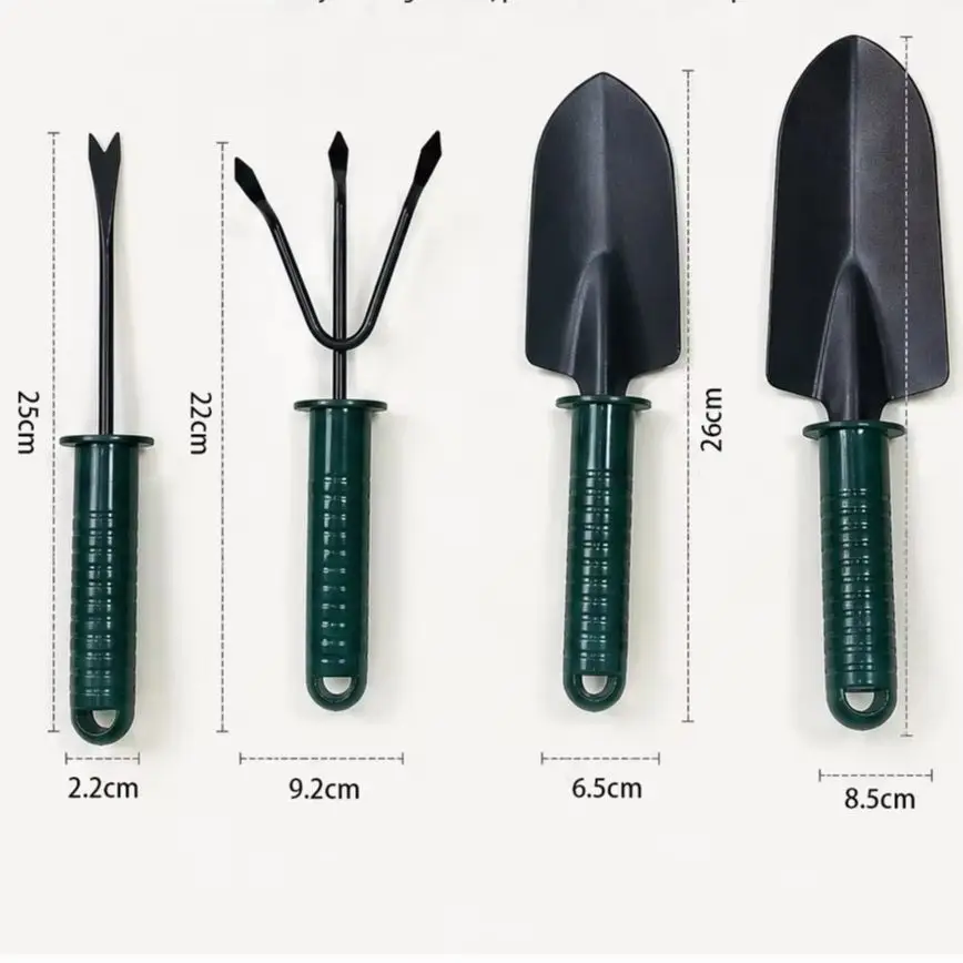 4 Piece Garden Tool Set With Ergonomic Handle For Planting Weeding Digging Heavy Duty Iron Shovel Cultivator Weeder Kit