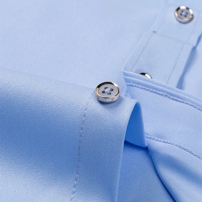 Drill Buckle Shirt Men Long Sleeve Business Formal Social Man Shirt Long Sleeve Solid White Blue Male Shirt for Man Anti-wrinkle