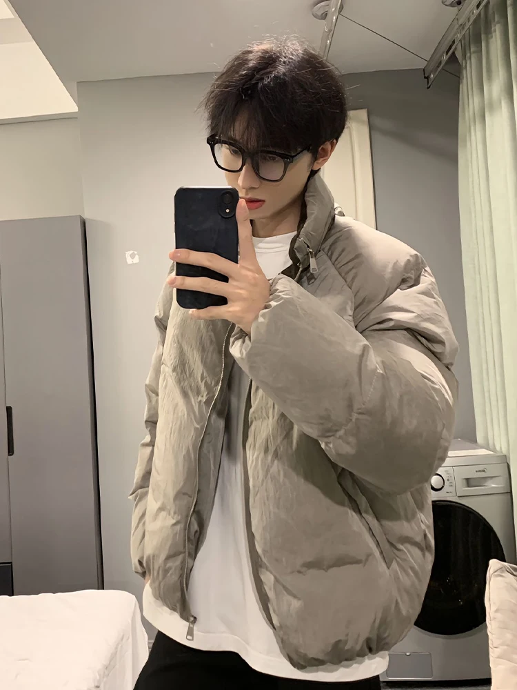 

Retro American Sle Men's ort down Cotton Jaet Stand Collar Suede Windproof Youth Faion Winter Outerwear Coat