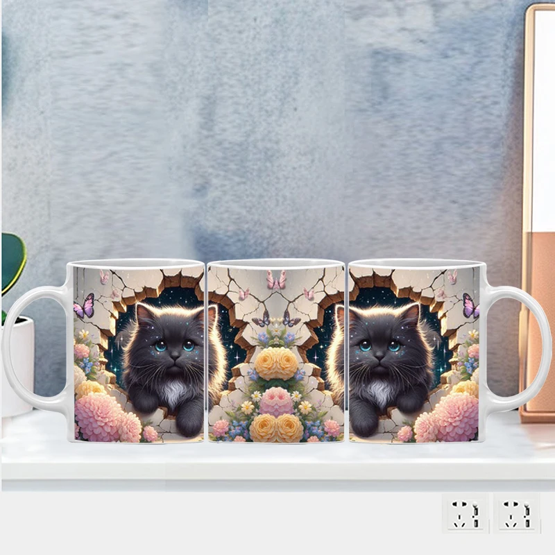 3D Wall Hole CAT Print Mug Creative Coffee Cup 11OZ Ceramic Water Milk Tea Cups Mugs  6 Designs Dropshipping