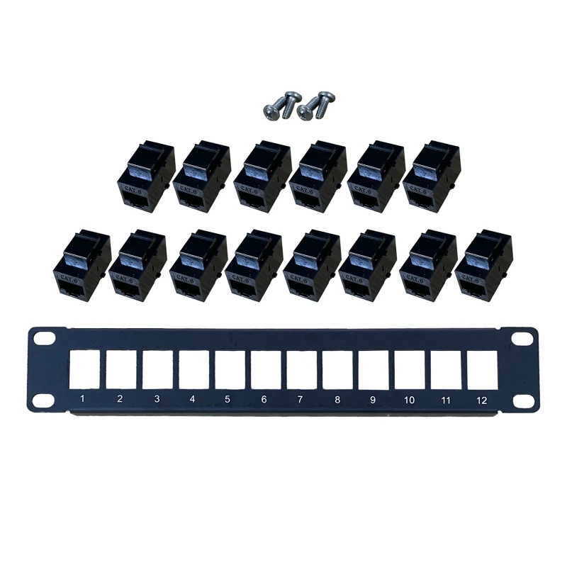 Patch Panel 12 Port CAT6 10G Support 1U Network Patch Panel UTP 19inch Wallmount or Rackmount Punch Down Block for CAT6