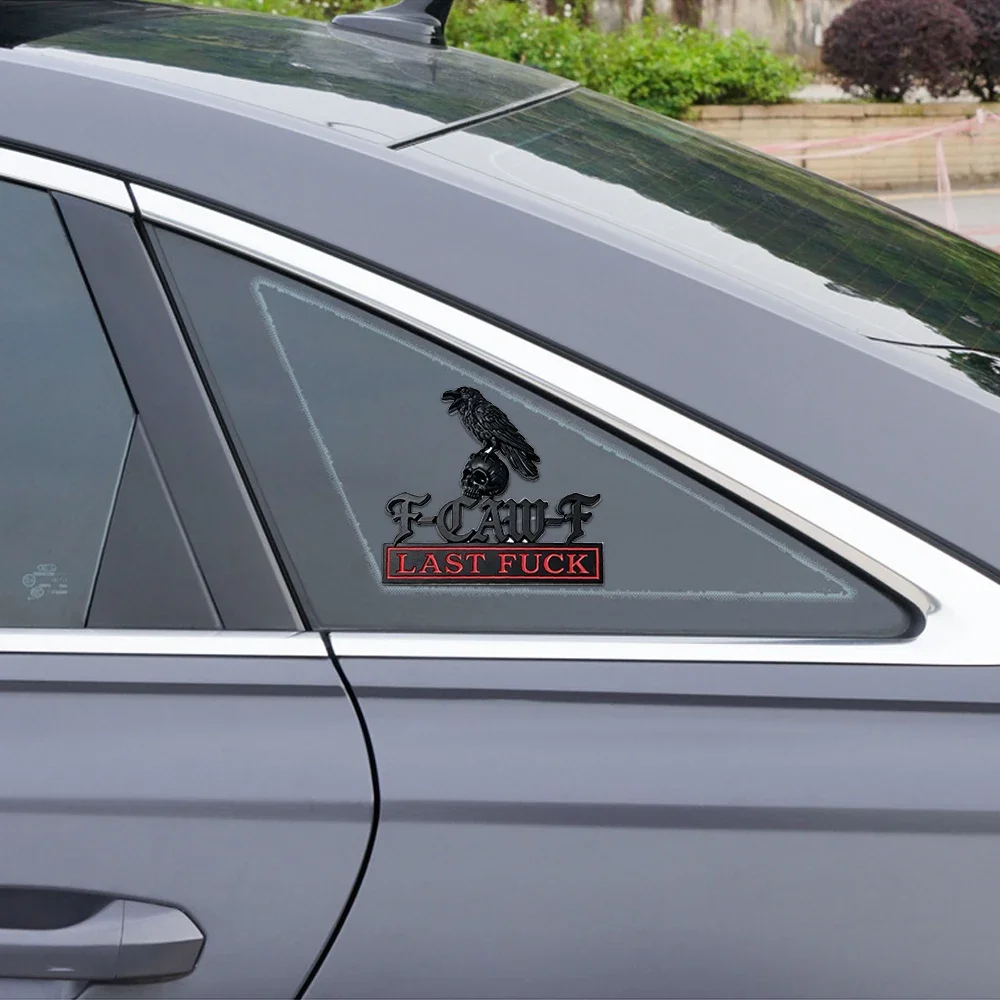 1Pcs 3D Metal Raven Perched on Skull Car Emblem Badge, Gothic Self Adhesive Auto Decal for SUV Truck Trunk Fender
