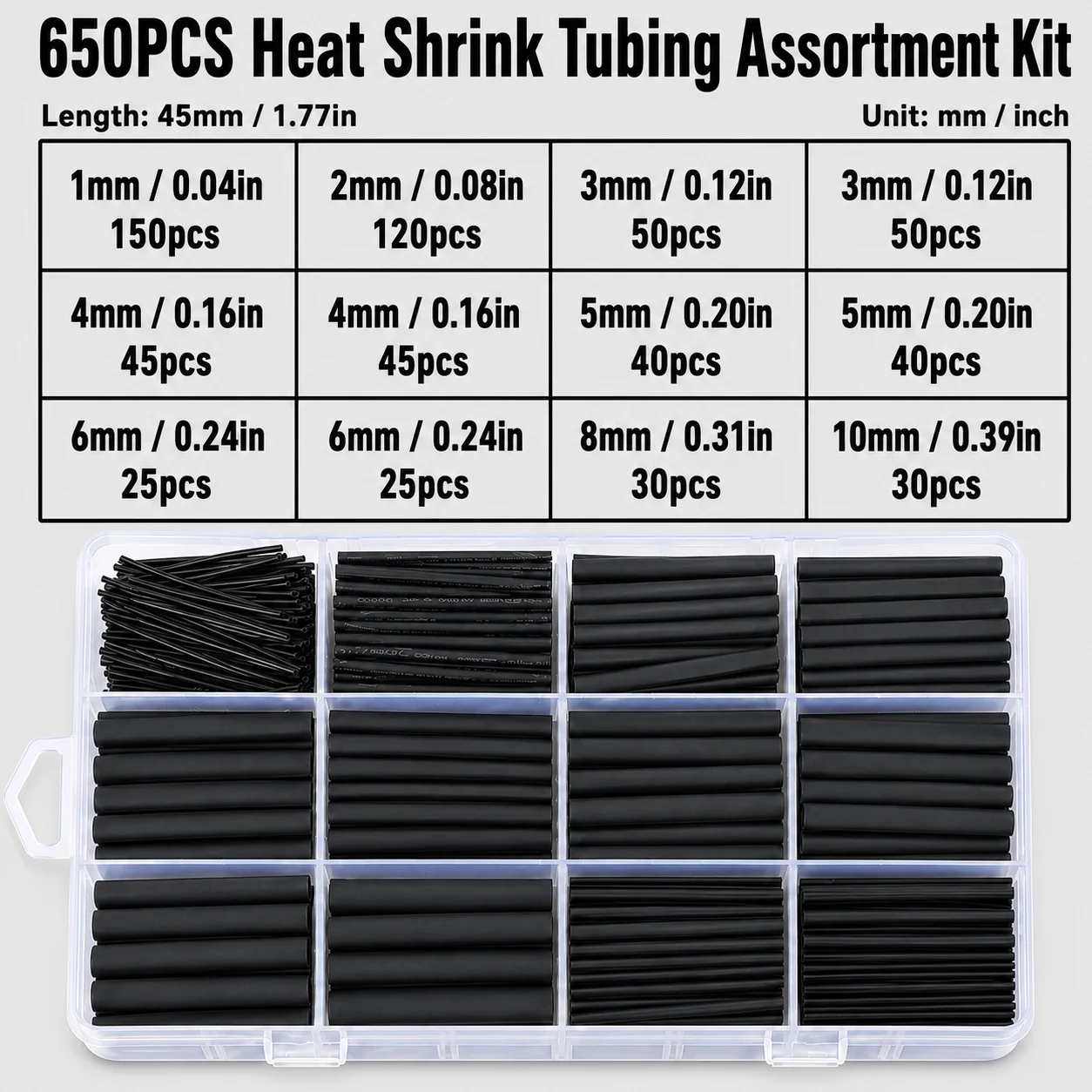 650PCS 열수축 튜브 키트 검정색 케이블 랩 슬리브 - Sleeved Cable Kit 리뷰 및 가격