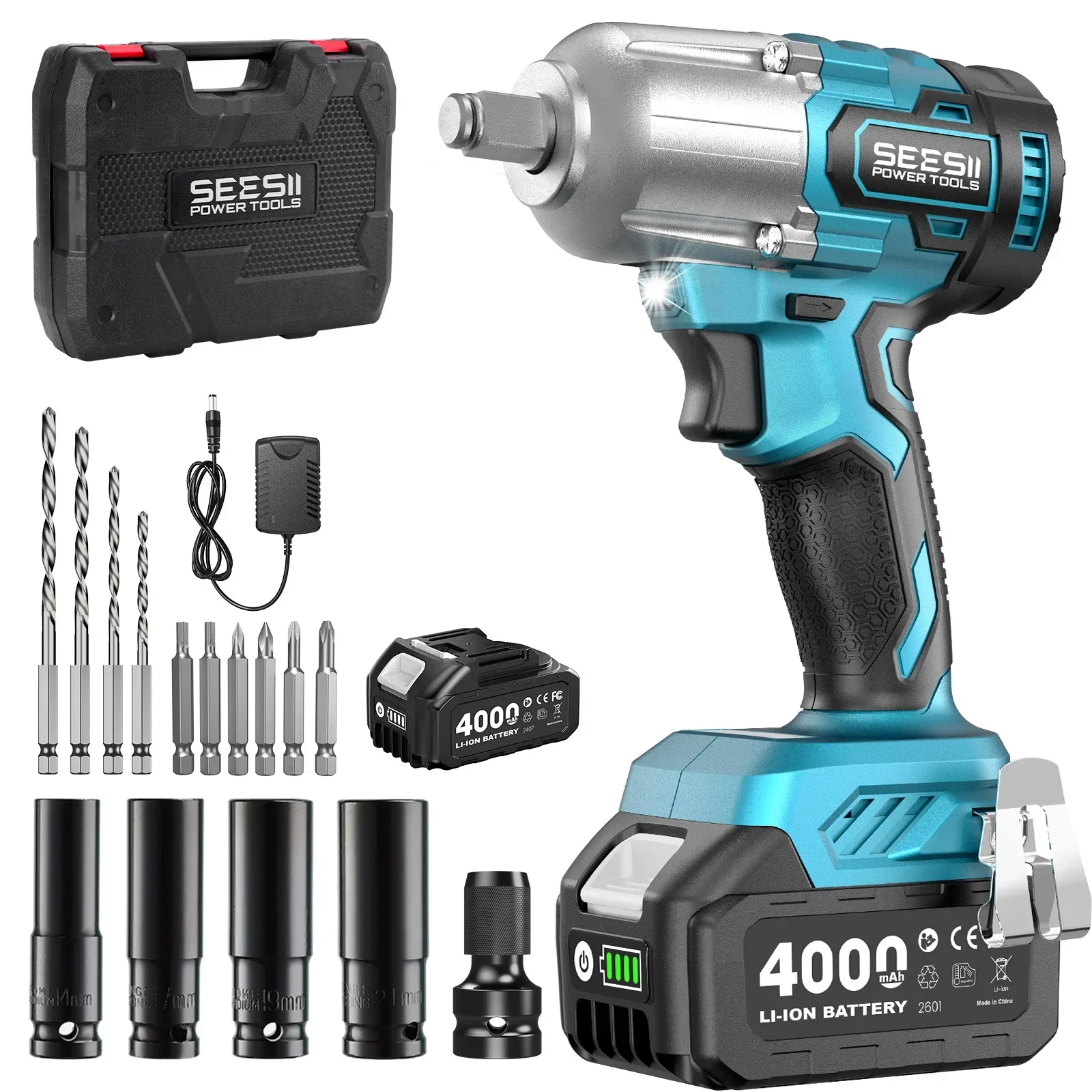 SEESII WH650 Pro 800Nm Impact Wrench & Screwdriver & Cordless Drill 1/2