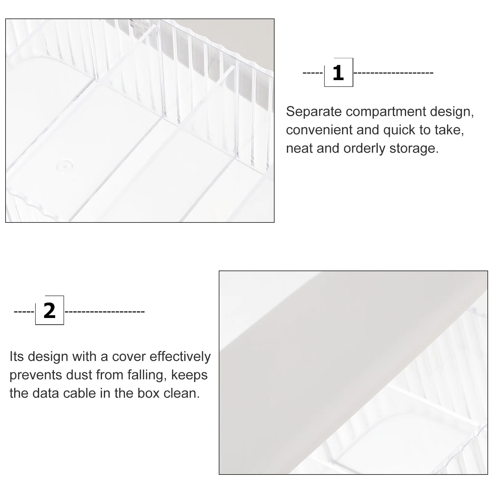 Kotak Penyimpanan Data Transparan Multi-Kompartemen Pengatur Kabel Tahan Debu Tahan Air Untuk Kabel USB Belajar