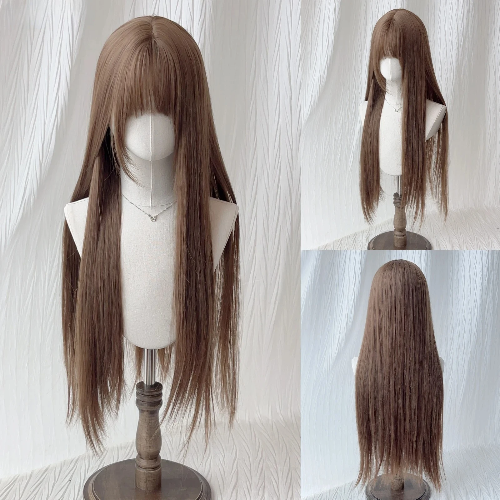 32 Inch Straight Bangs Wig Synthetic Fiber Layered Hair Heat-Resistant Natural Smooth Extend Hair Selfie Party