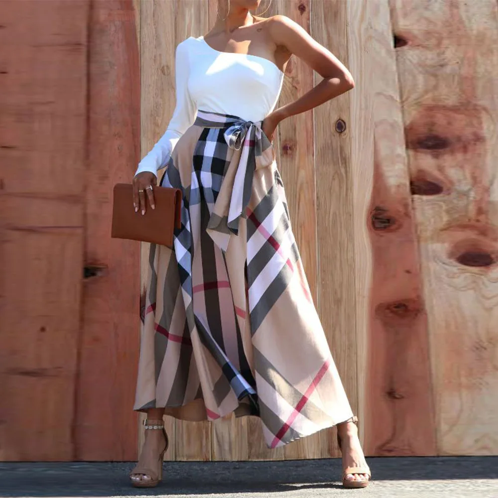 Sister Star Women's Dress Fashion Casual One-Shoulder Print Slit Sexy Bodycon Nightclub Party Commuter Dress Outfit Vestidos