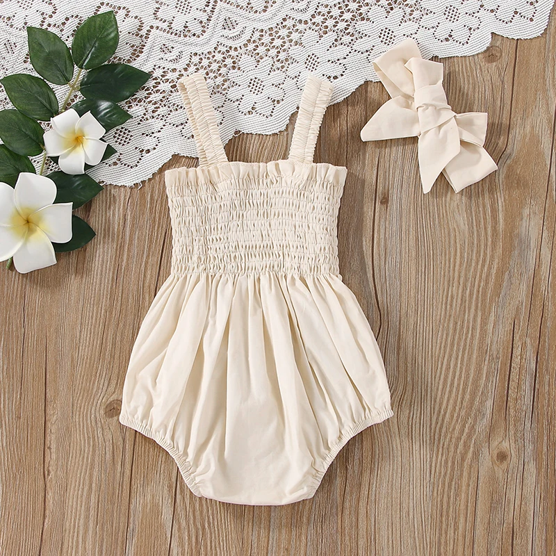 

Adorable Infant Floral Romper Set with Matching Headband Sleeveless Baby Girl Jumpsuit Outfit for Summer Beach Party