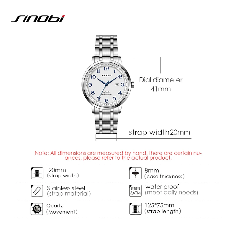 SINOBI Fashion Watch Men\'s Business Watches Top Luxury Man Quartz Wristwatches Stainless Steel Male Casual Clock Reloj Hombre