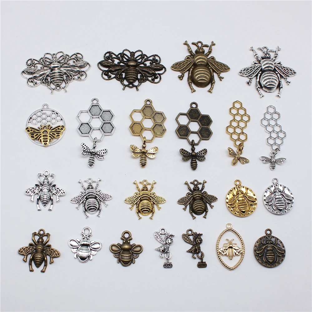 10szt Charms Honeybee Bee Hornet Honey Antique Bronze Silver Color Pendants DIY Making Findings DIY Handmade Craft — zdjęcie 2