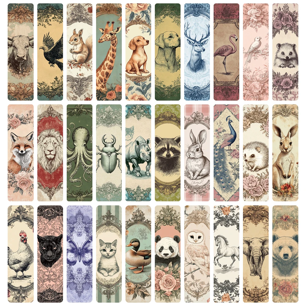 30/60PCS Antique Photo Frame Animal Bookmark Laptop Luggage DIY Reading Style Book Landscape Gift Cards Creative Bookmarks ﻿
