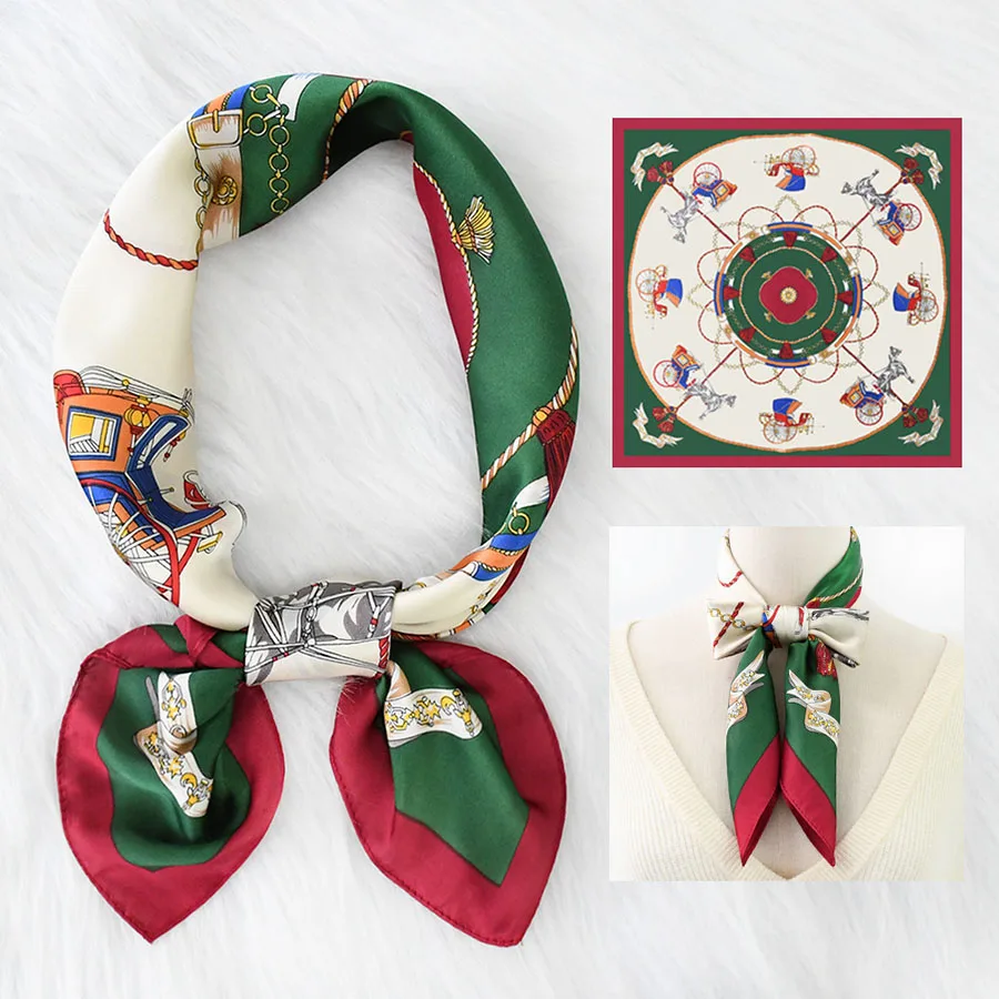 2024 Neckerchief Female Luxury Square Scarf for Women Silk Shawl Satin Hijab Fashion Wraps Hair Bands Ribbon Headband Bandana