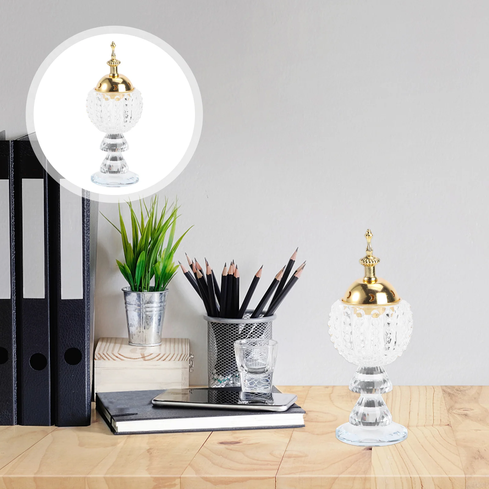 

1Pcs Exotic Charm Censer Crystal Incense Burner Golden Fine Craftsmanship Decorative Furnace for Home Stove