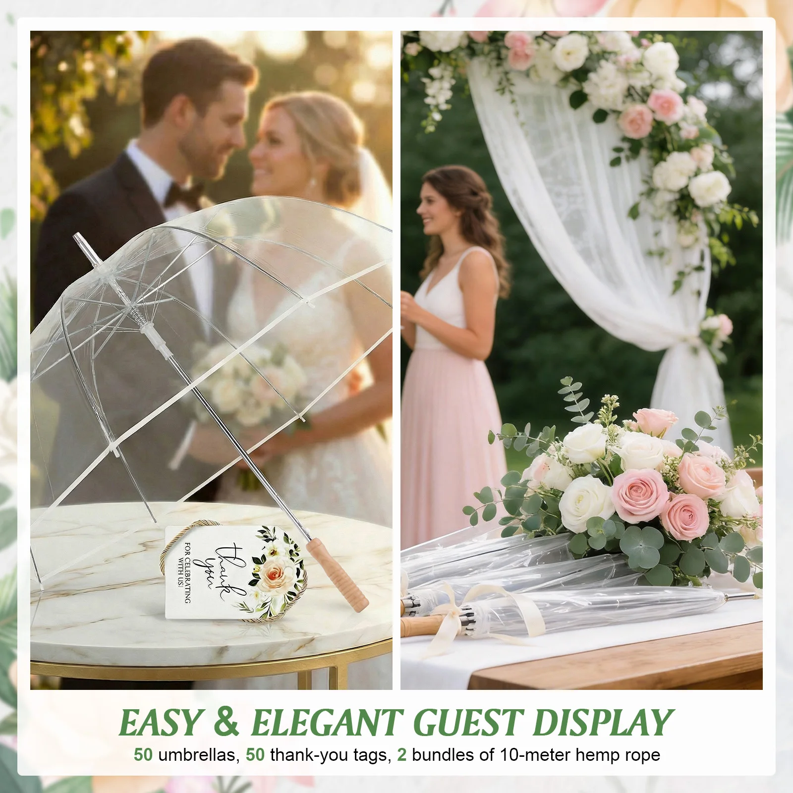 

50 прозрачных зонтов для свадьбы с бирками «Спасибо» и веревкой, набор прозрачных зонтов, сувениры для гостей на вечеринку, свадебные подарки
