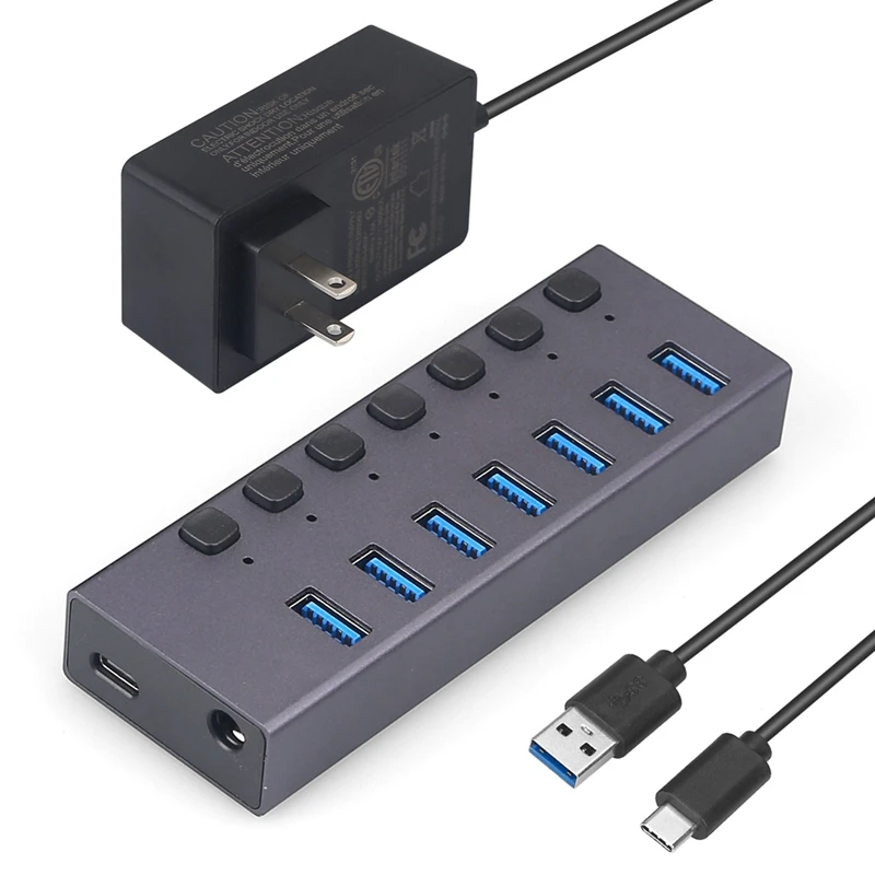 USB3.0 Splitter 7Port Charging Multi-Interface HUB With Switch Durable Easy Install