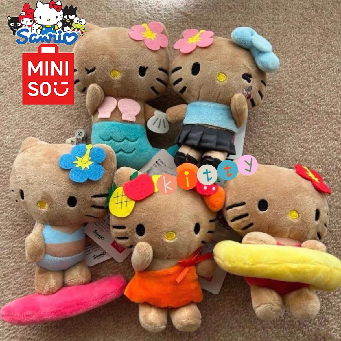

MINISO Sanrio Hello Kitty совместный бренд, ограниченная серия, черный кожаный кулон с изображением котенка-русалки, милый купальник для серфинга