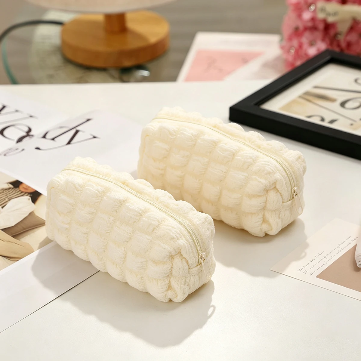 Cute Puffs Pencil Case Pen Case Portable Makeup Bag Travel Cosmetic Pouch Zipper Organizer Lightweight Compact for Everyday Use