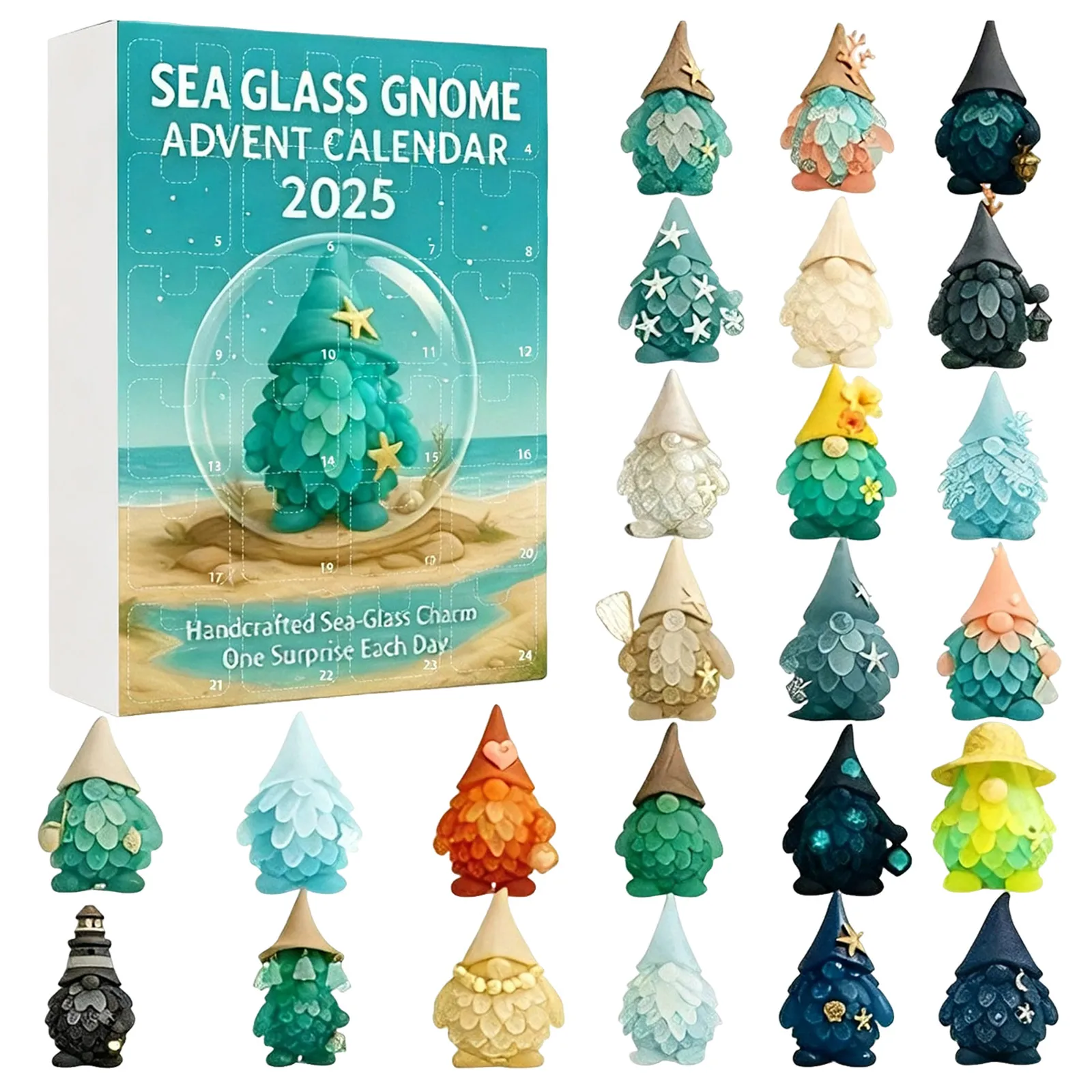 Craft Lights Battery Operated with Timer Christmas Gnome Advent Calendar 2025 Sea Glass 24 Battery Lights with Timer Christmas