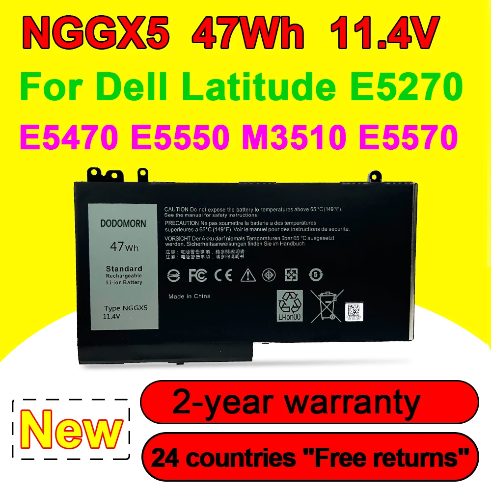 

NGGX5 Laptop Battery For Dell Latitude E5270 E5470 E5570 (P48F001) Precision M3510 Series 11.4V 47Wh