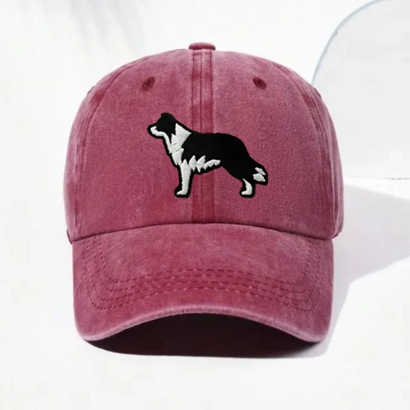 Border Collie Washed Cotton Baseball Cap Vintage Embroidery Unisex Distressed Snapback Hat Casual Animal Lover Gift Daily Hat
