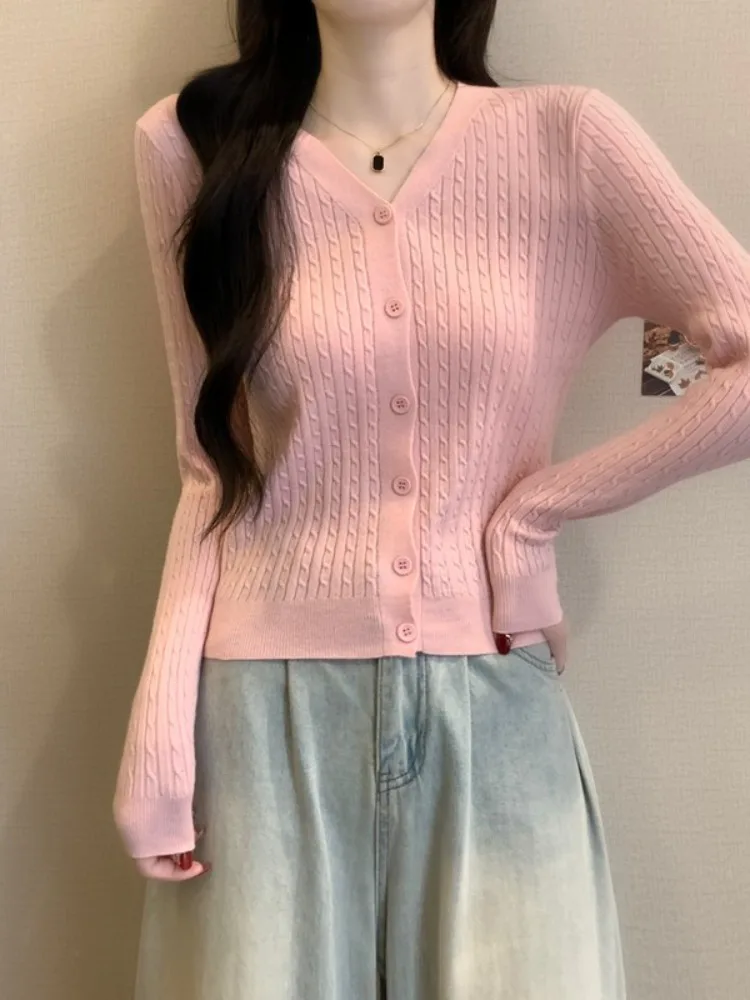 

Розовый вязаный ор Кардиган женский осенне-зимний корейский Sle яркий красивый уникальный милый свитер теплый топ