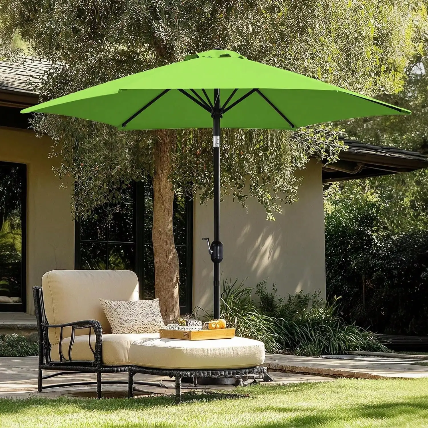 

Зонт для патио 9 футов с кнопочным механизмом наклона и ручным подъемом, защита от УФ-излучения, водонепроницаемый, для сада, террасы, бассейна, заднего двора