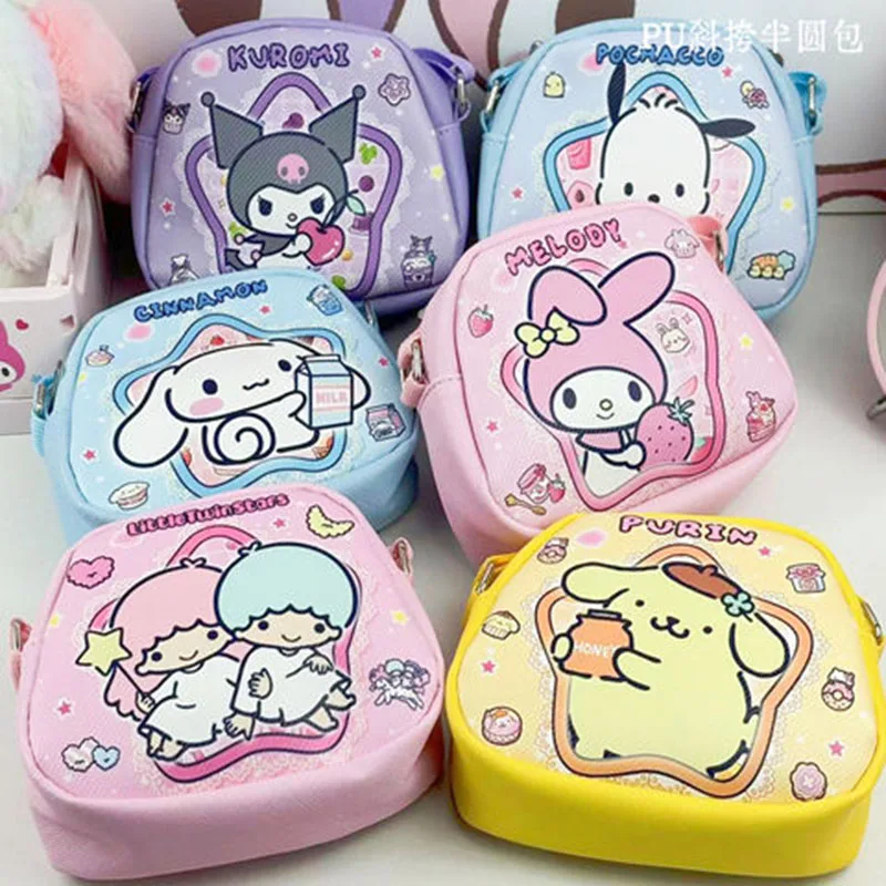 Miniso Cute Sanrio Coin Purse Anime Cartoon PU Zipper Bag Portable Diagonal Package Kawaii Jewelry Storage Bag Toys Girl Gifts