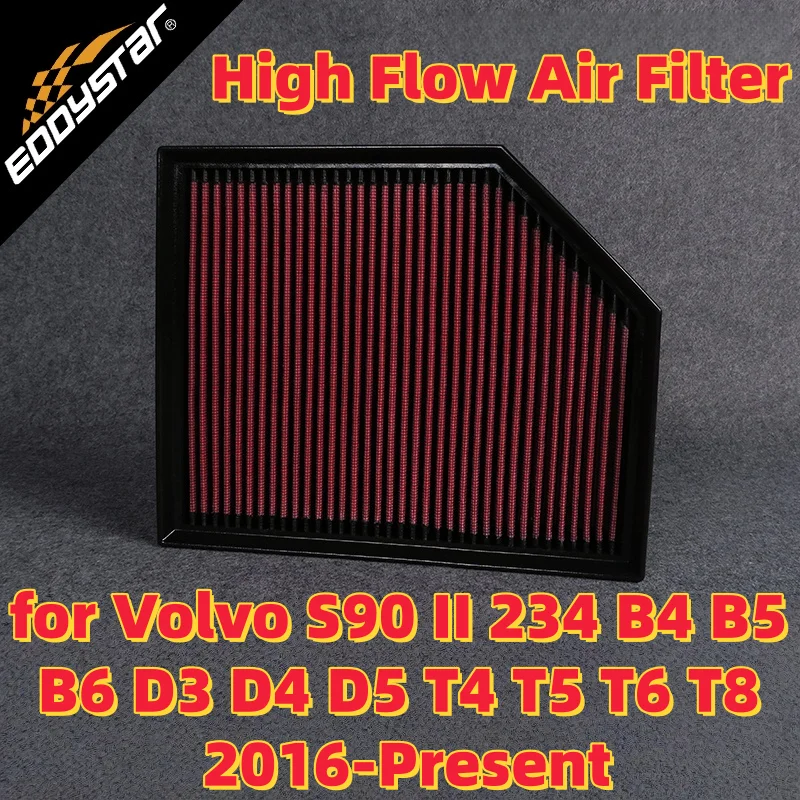 

High Flow Sport Air Filter for Volvo S90 II 234 B4 B5 B6 D3 D4 D5 T4 T5 T6 T8 2016-Present Washable Racing Intake Filters