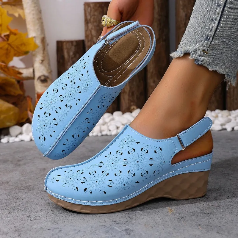 صنادل نسائية موضة الصيف أحذية منصة مفتوحة من الأمام للنساء أحذية شاطئ مريحة غير قابلة للانزلاق صنادل إسفين مجوفة للنساء #6